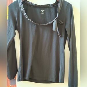 LOFT Black Long Sleeve Tee with Braided Neckline